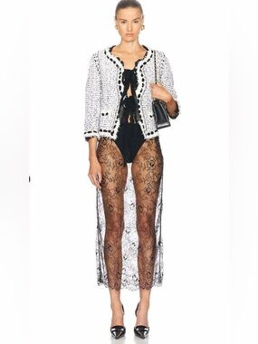 CHANEL Black and White Bouclé Ribbon-Trim Jacket